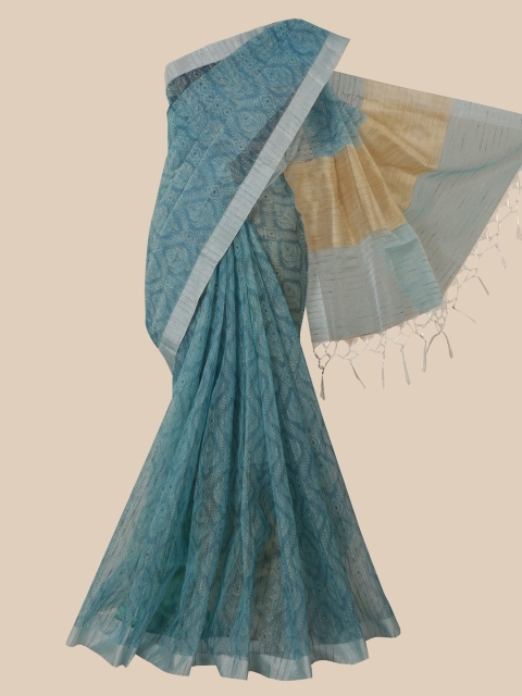 

Pothys Blue & Grey Ethnic Motifs Zari Tissue Saree