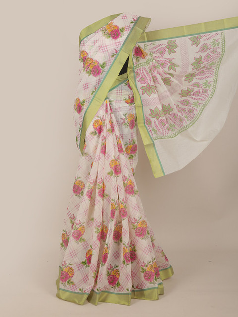

Pothys Off White & Pink Floral Saree