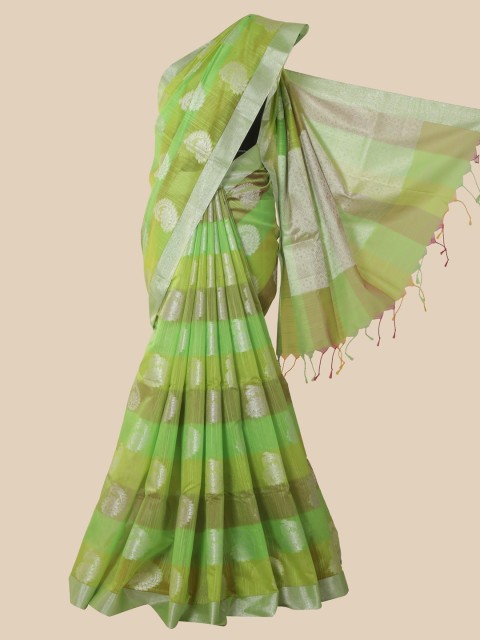 

Pothys Green & Silver-Toned Woven Design Saree