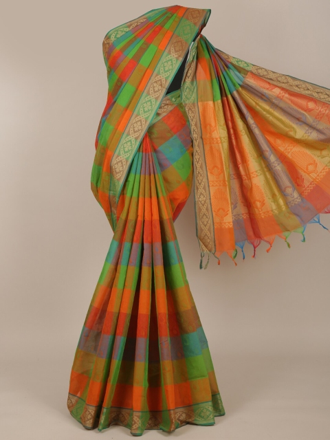 

Pothys Green & Orange Checked Pure Cotton Saree