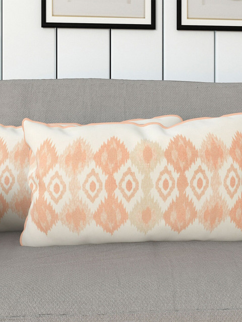 

Home Centre White & Peach-Coloured Set of 2 Ethnic Motifs Rectangle Cushion Covers