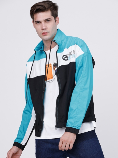 

Ecko Unltd Men Blue Colourblocked Sporty Jacket with Patchwork