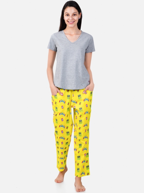 

Smugglerz Women Yellow & Grey Cotton Night suit