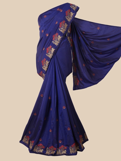

Pothys Navy Blue & Red Ethnic Motifs Embroidered Art Silk Saree