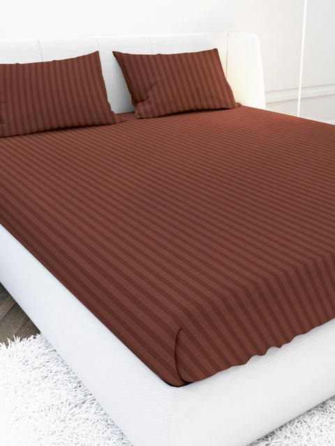 

MAYFAIR HOMES LONDON Brown Striped 210 TC King Bedsheet with 2 Pillow Covers