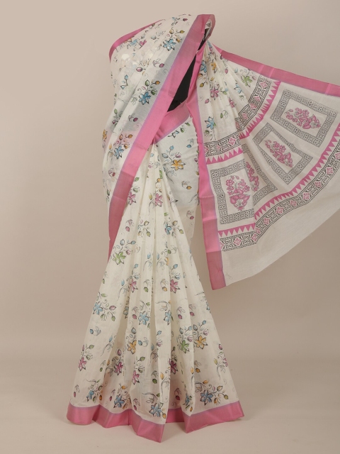 

Pothys Off White & Blue Floral Saree