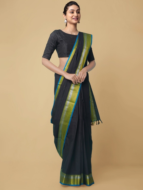 

Unnati Silks Black Zari Pure Cotton Uppada Saree