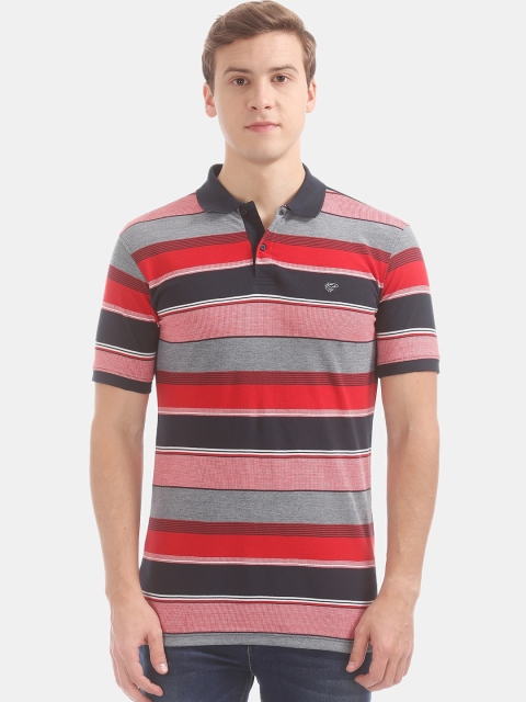

Ruggers Men Grey & Red Striped Polo Collar T-shirt
