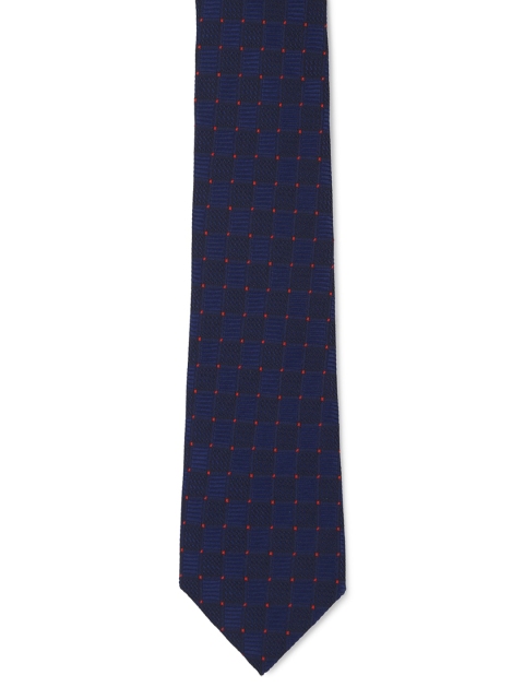

Peter England Men Navy Blue & Red Woven Design Broad Tie