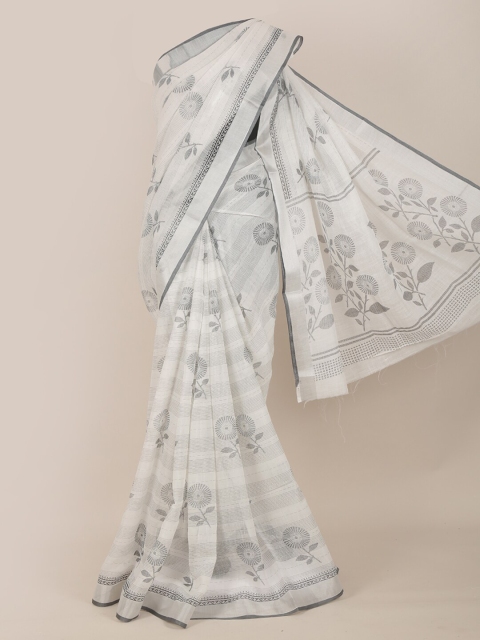

Pothys White & Grey Ethnic Motifs Zari Cotton Blend Saree