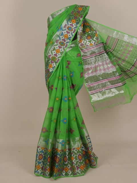 

Pothys Green & Orange Ethnic Motifs Zari Pure Cotton Saree