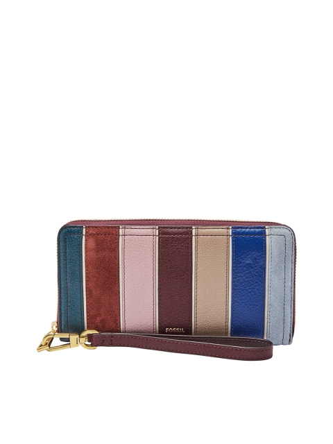 

Fossil Women Teal & Brown Striped Leather Zip Around Wallet