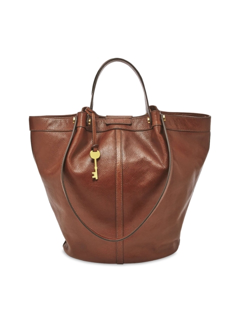 

Fossil Brown Leather Bucket Shoulder Bag with Tasselled