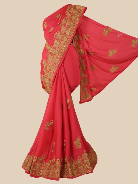 

Pothys Red & Gold-Toned Embellished Art Silk Saree