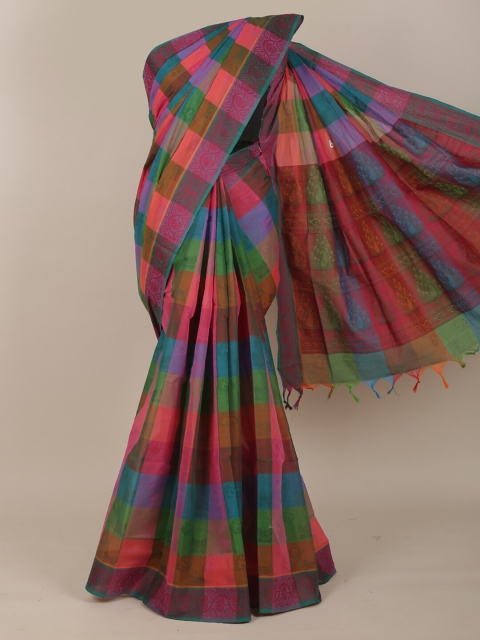 

Pothys Pink & Green Checked Pure Cotton Saree