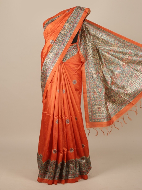 

Pothys Orange & Beige Ethnic Motifs Jute Silk Saree