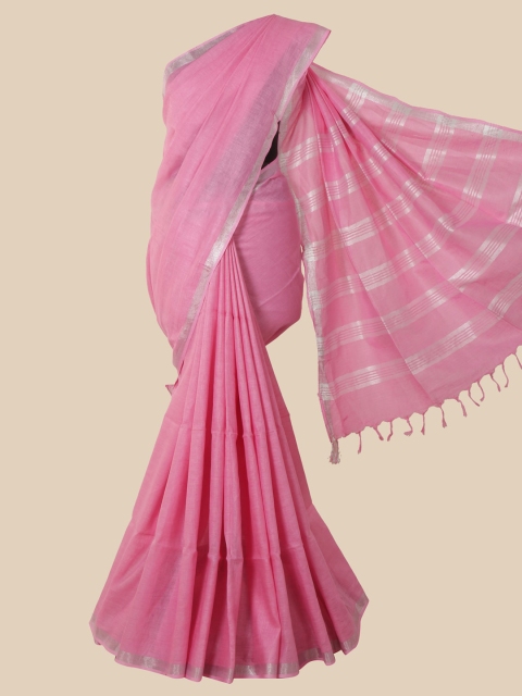 

Pothys Pink Zari Linen Blend Saree