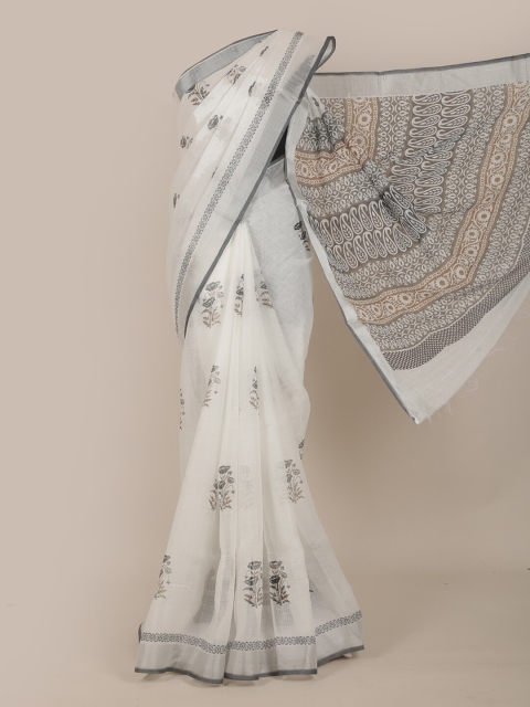 

Pothys White & Grey Floral Saree