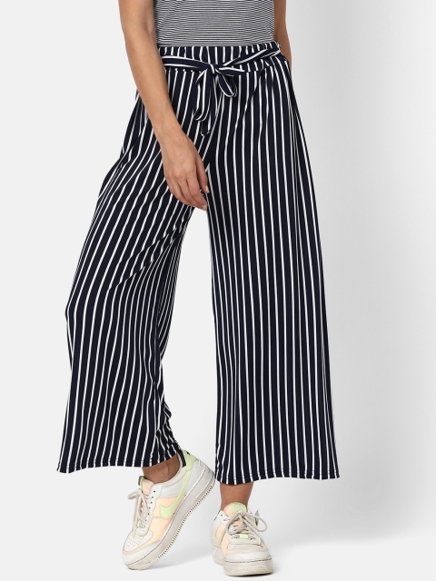 

V2 Value & Variety Women Navy Blue & White Striped Palazzos