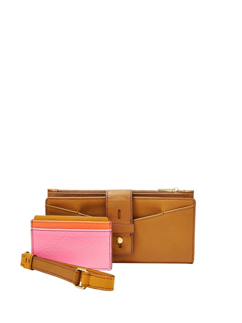 

Fossil Women Brown & Pink Willa Solid Leather Two Fold Wallet