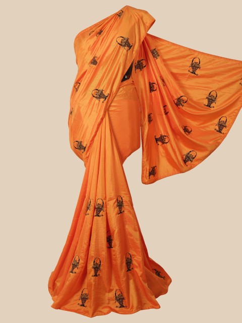 

Pothys Orange & Brown Ethnic Motifs Beads and Stones Art Silk Saree