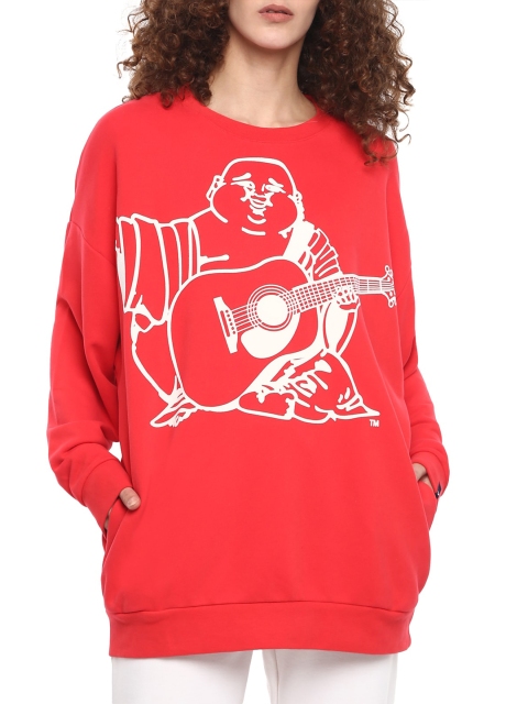 

True Religion Women Red & White Quirky Printed Pullover