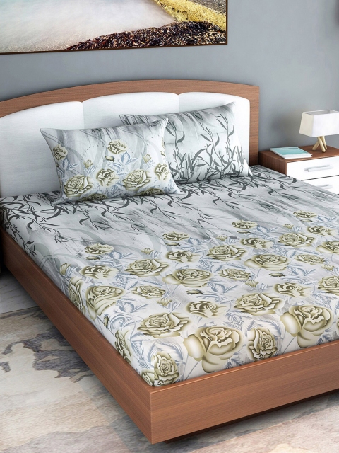 

Divine Casa Grey & Beige Floral 210 TC King Bedsheet with 2 Pillow Covers