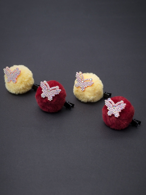 

Golden Peacock Women Red & Yellow Set of 4 Fur Alligator Hair Clip