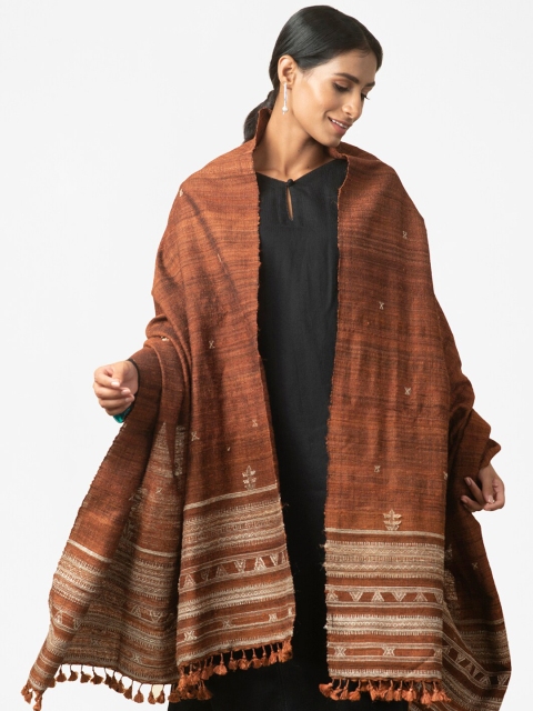 

Fabindia Women Rust-Coloured Solid Pure Wool Woven Reversible Shawl