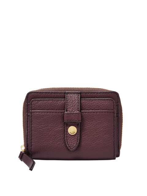 

Fossil Women Purple Solid Leather Zip Around Wallet