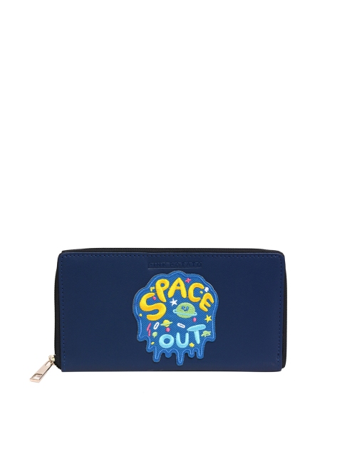 

Pink Potato Women Navy Blue & Yellow Graphic Self Design Wallet
