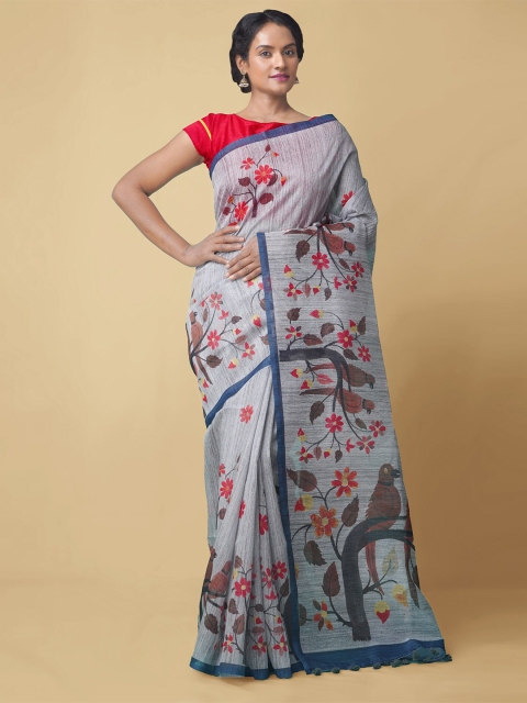 

Unnati Silks Blue Kalamkari Silk Cotton Chanderi Saree