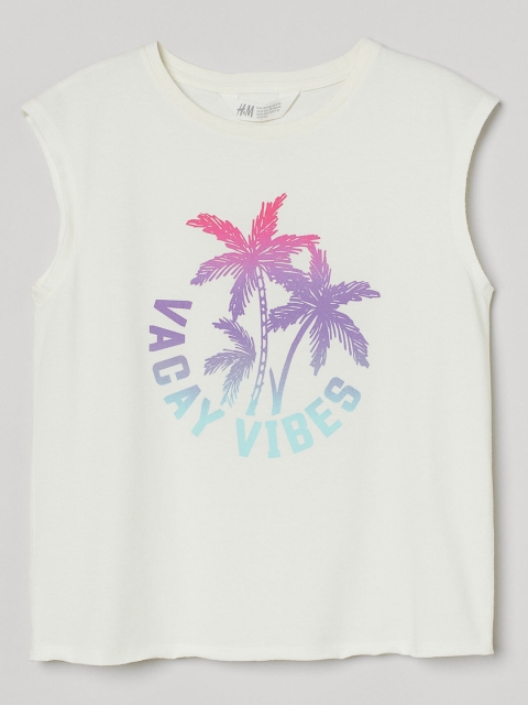 

H&M Girls Off White Printed Jersey Top