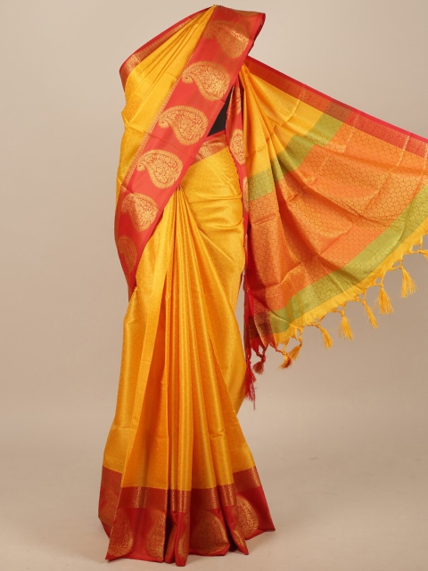 

Pothys Yellow & Red Woven Design Jute Silk Saree