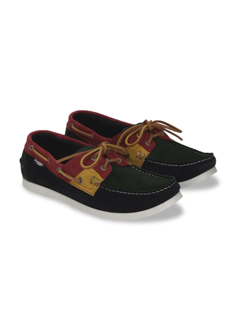 

HACKETT LONDON Men Multicolour Colourblocked Leather Boat Shoes, Multi