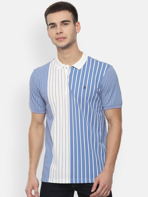 

Louis Philippe Sport Men Blue Striped Polo Collar Slim Fit T-shirt