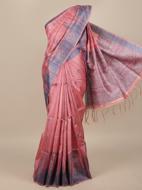 

Pothys Pink & Grey Woven Design Jute Silk Saree