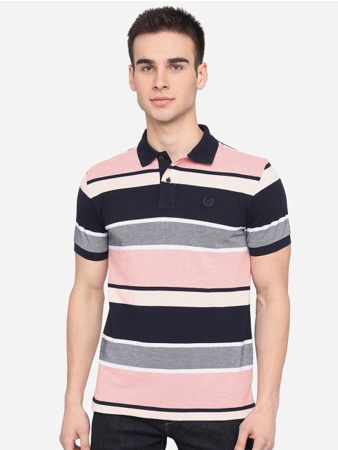 

Greenfibre Men Peach & Black Striped Polo Collar Slim Fit T-shirt