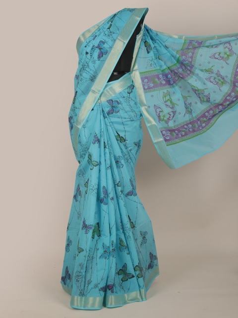 

Pothys Blue Floral Zari Saree