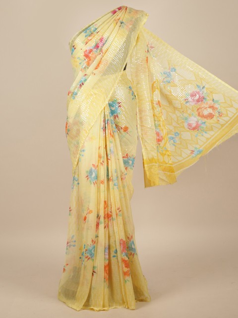 

Pothys Yellow Floral Sequinned Saree