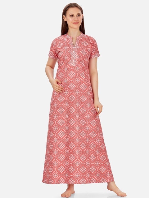 

Sand Dune Printed Cotton A-line Nightdress, Peach