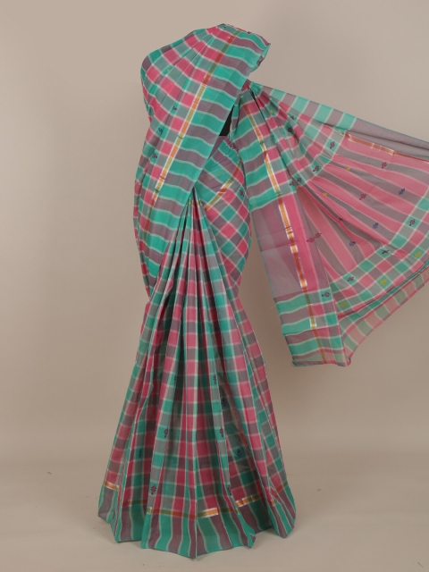 

Pothys Green & Pink Checked Pure Cotton Saree