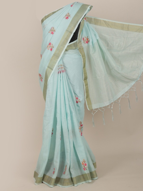 

Pothys Blue & Green Floral Embroidered Saree