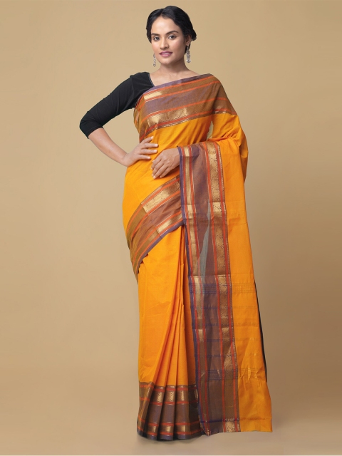 

Unnati Silks Orange & Yellow Zari Pure Cotton Pavni Saree