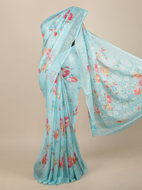 

Pothys Blue Floral Poly Chiffon Saree