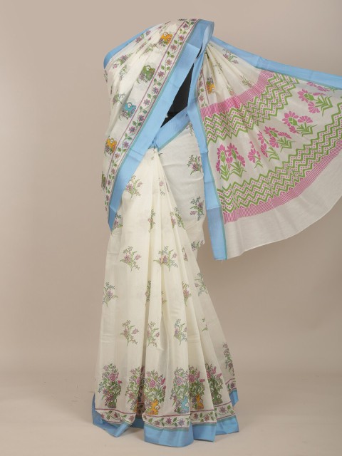 

Pothys Off White Floral Printed Cotton Blend Saree