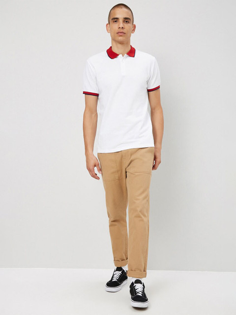 

FOREVER 21 Men White Polo Collar T-shirt