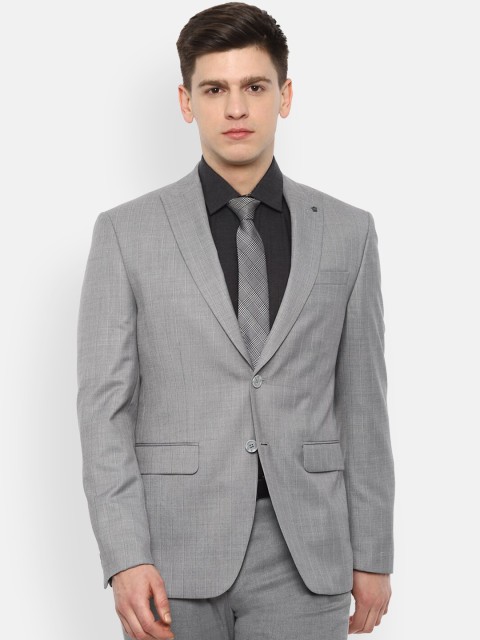 

Louis Philippe Men Grey Striped Slim-Fit Single-Breasted Formal Blazer