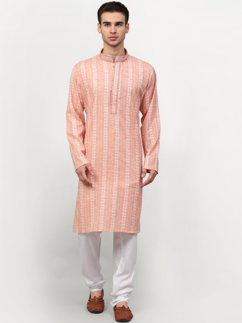 

Jompers Men Peach Ethnic Motifs Pure Cotton Kurta with Churidar