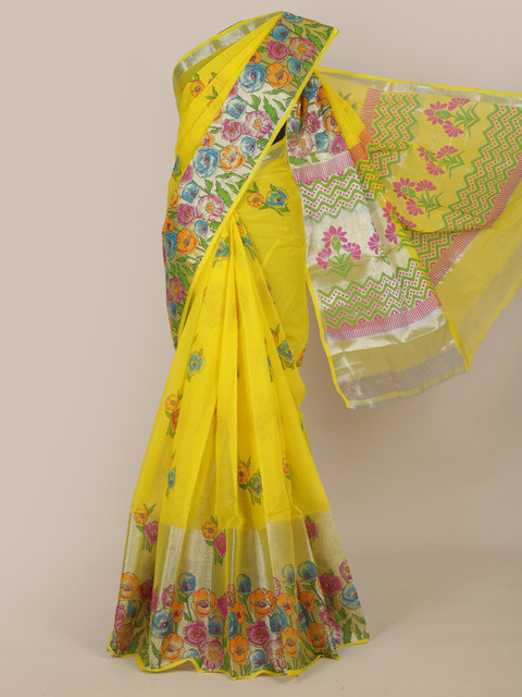 

Pothys Yellow & Pink Floral Zari Pure Cotton Saree